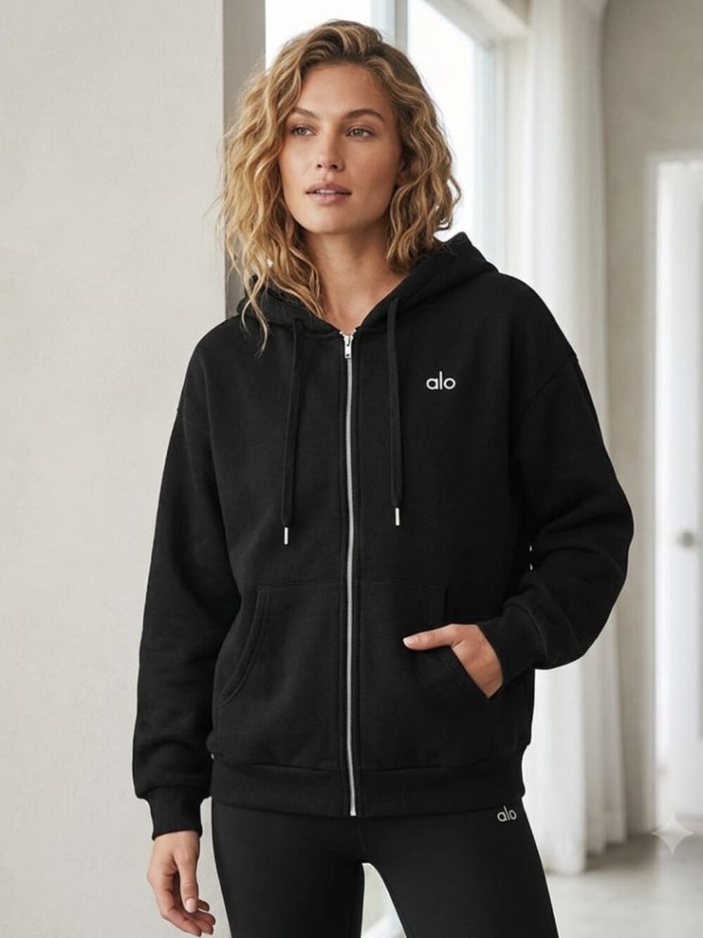 Alo Yoga black full zip hoodie